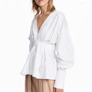 H&M White V-Neck Long Sleeve Blouse